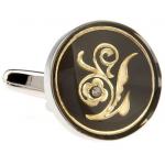 Silver Round Gold Black Flowering Swirl Cufflinks.JPG